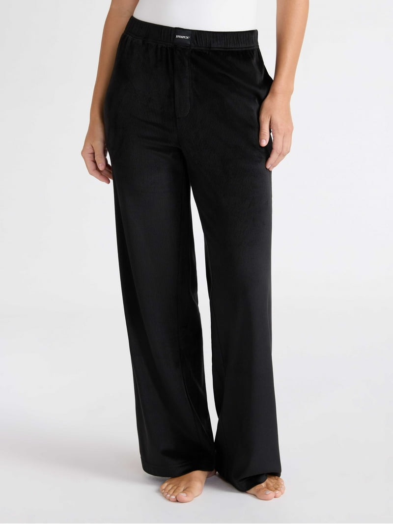 Joyspun Women's Velour Wide-Leg Sleep Pants, Size XS-3X