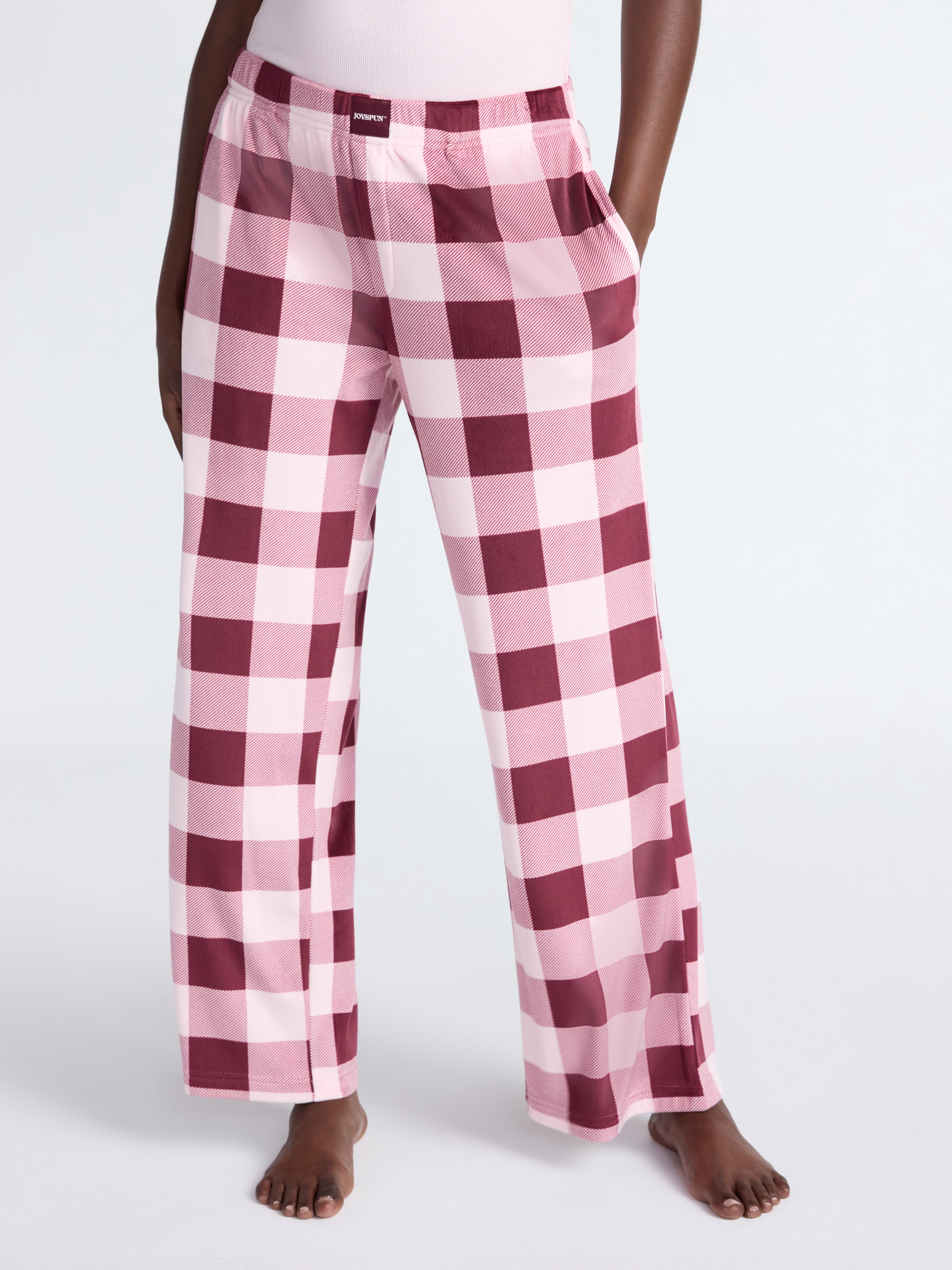 Joyspun Women's Velour Wide-Leg Sleep Pants, Size XS-3X