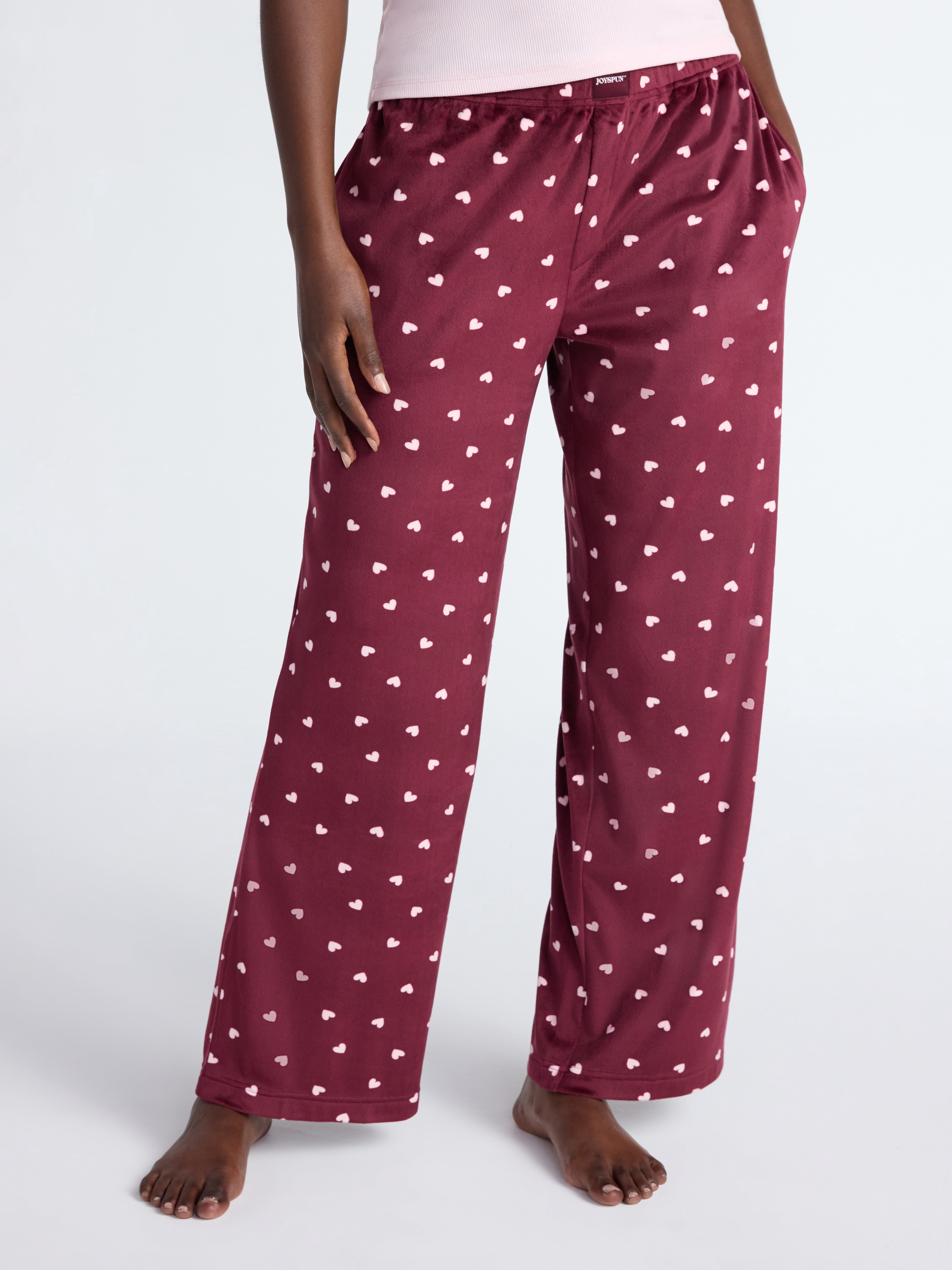 Joyspun Women's Velour Wide-Leg Sleep Pants, Size XS-3X