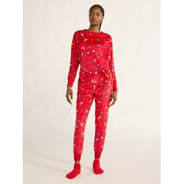Joyspun Women's Stretch Velour Pajama Set with Socks, 3-Piece, Sizes XS-3X