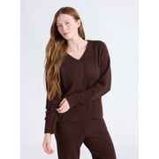 Joyspun Women's and Women's Plus Sleepwear Cozy Knit V-Neck Pullover Top, Sizes XS-3X