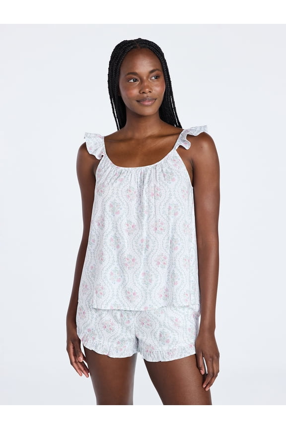 Women's Woven Sleep Cami and Shorts Set with Ruffle, 2-Piece, Sizes XS-3X