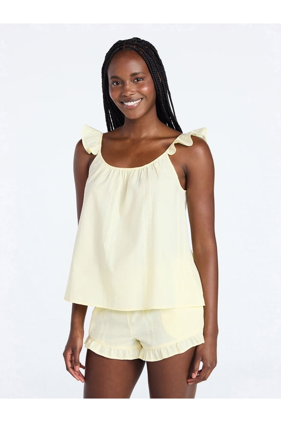 Women's Seersucker Sleep Cami and Shorts Set with Ruffle, 2-Piece, Sizes XS-3X