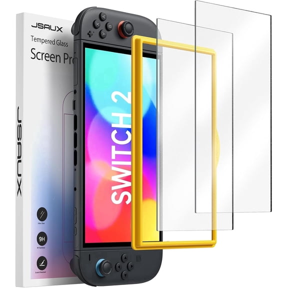 JSAUX 2-Pack Anti-Glare Matte Tempered Glass Screen Protector for Nintendo Switch 2, 9H Scratch Resistant, Easy Installation with Guiding Frame-GP0124