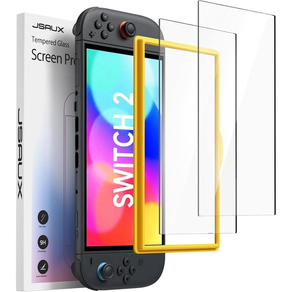 JSAUX 2-Pack Anti-Glare Screen Protector for Nintendo Switch 2, Matte Tempered Glass with Installation Frame, 9H Scratch Resistant-GP0123