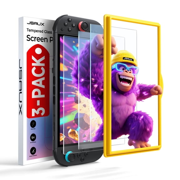JSAUX 3-Pack Ultra HD Screen Protector for Nintendo Switch 2 | with Guide Frame, Easy to Install, 99.99% Clarity, Full-Screen Coverage, 9H Glass, Anti-Fingerprint, Scratch Resistant