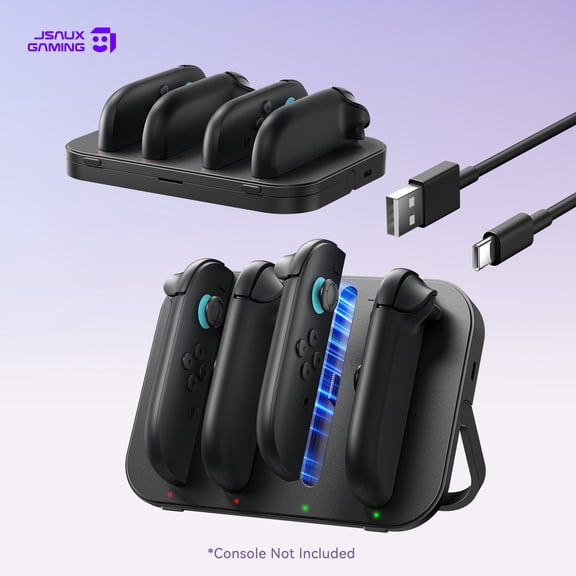 JSAUX 4-in-1 Magnetic Charging Dock for Nintendo Switch 2 Joy-Con Controllers, Charger Station with Adjustable Stand, LED Indicator and USB-C Cable-GP0506