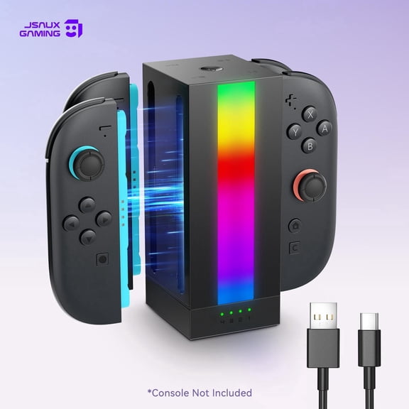 JSAUX EnergyFlow Charging Dock for Nintendo Switch 2 Joy-Con Controllers, 4-in-1 Magnetic Charging Station with RGB LED Indicator and 5 ft USB-C Cable-GP0501