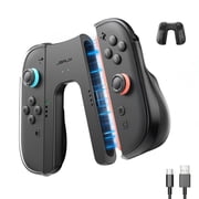 JSAUX Ergonomic Charging Grip for Switch 2 JoyPads, Grip Controller | Play While Charging, Ergonomic Textured Grip, Magnetic Snap-On, PC+ABS Build, Red/Green LED Status, 4.9ft Charging Cable