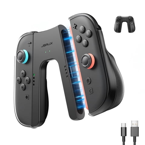 JSAUX Ergonomic Charging Grip GP0401 for Nintendo Switch 2 Black with LED Cable