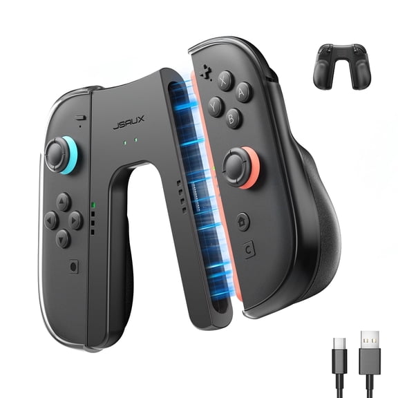 JSAUX Ergonomic Charging Grip GP0401 for Nintendo Switch 2 Black with LED Cable