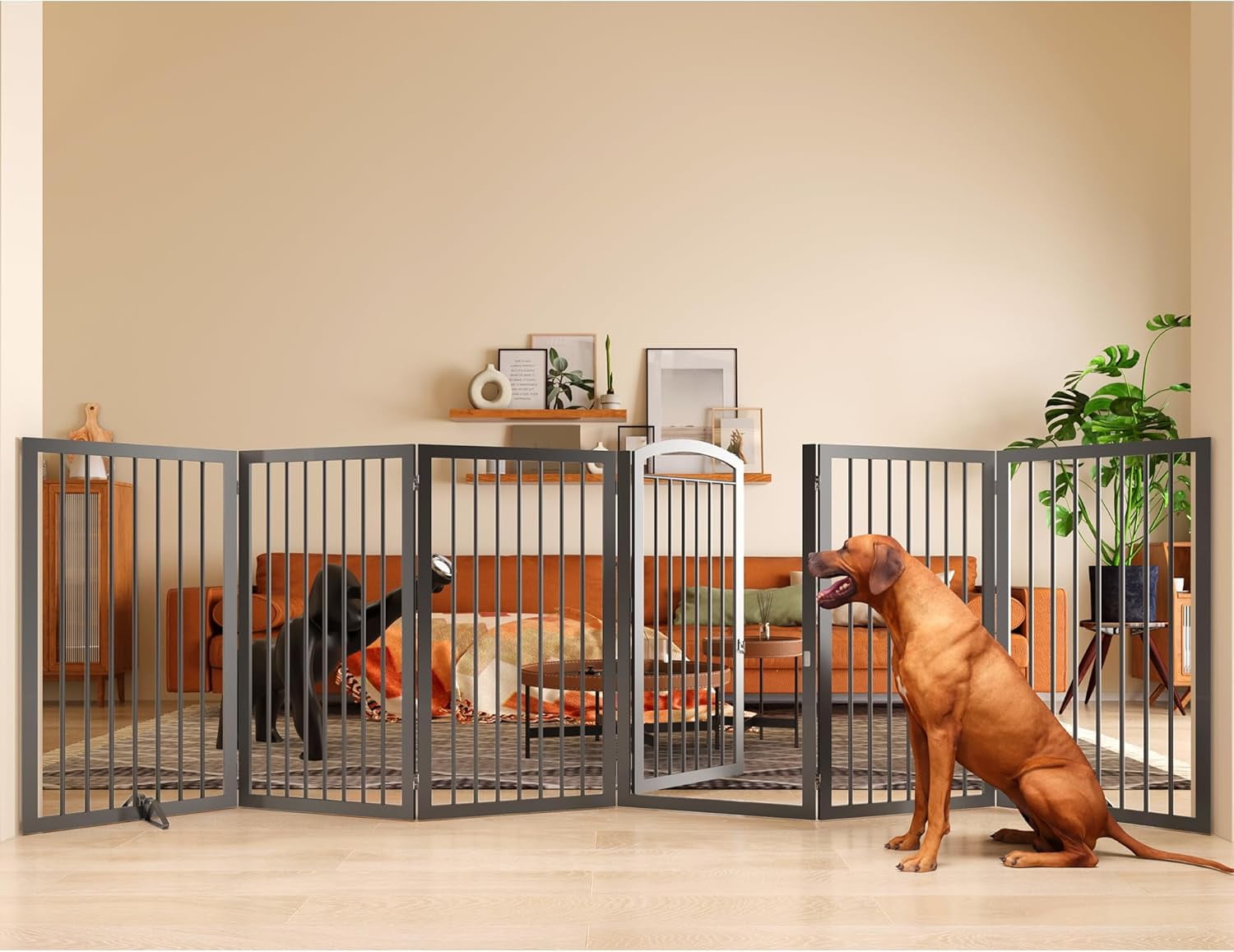 Free Standing Dog Gate Tall Dog Gate With Door, 4- Panel 30 Inch - Main Image