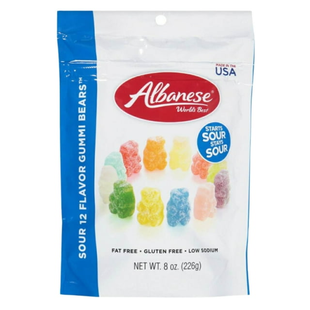 JSC Albanese Gummi Bears Sour 8 oz. 12 Flavors Perfect Snacks Gluten
