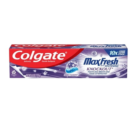 JSC Colgate Maxi Fresh with Whitening Knockout Toothpaste 6 ounce Unique Formula with Fusion Mint Flavor Keep your Breath Fresh for Hour Fights Cavity and Whitens Teeth Leaving Healthy Smile Pack of 2