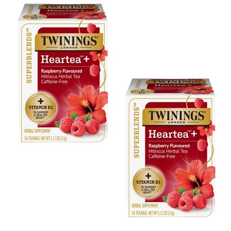 JSC Rasberry Flavoured Hibiscus Herbal Tea Twinning 16 Tea Bags Raspberry Flavored Hibiscus Herbal Caffeine Free Tea Vitamin B1 Support Healthy Heart Beautiful Flower Superblend Range Savory Pack of 2