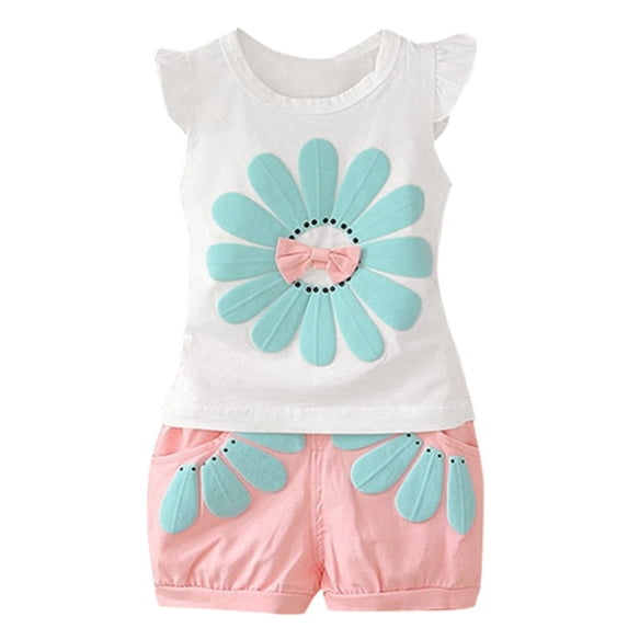 JSCDRPDWL 2t Girl Clothes Sets Outfits for Girls 7-8 Baby Girl Outfits Girls Athletic Tops + Hiking Shorts New Born Clothes Baby Girl, Pink 12-18 Months