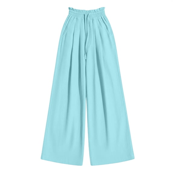 JSCDRPDWL Baggy Sweatpants for Girls Wide Leg High Waist Casual Track Pants Teen Kids Cotton Linen Palazzo Flowy Lounge Trousers with Pocket