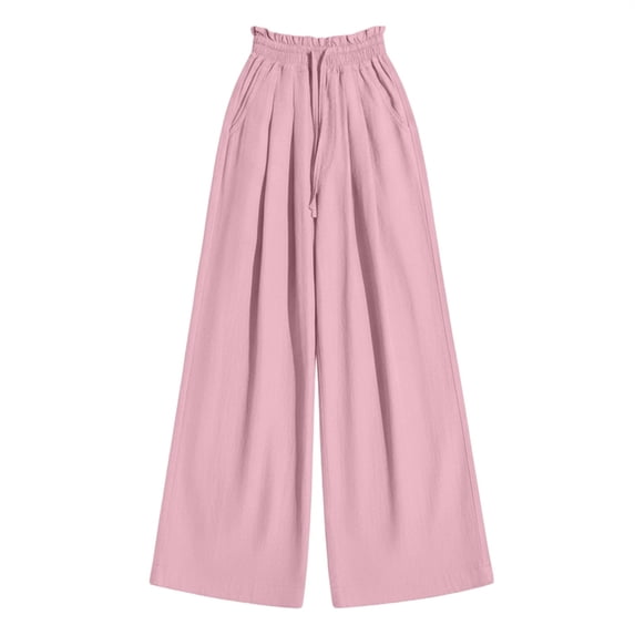JSCDRPDWL Baggy Sweatpants for Girls Wide Leg High Waist Casual Track Pants Teen Kids Cotton Linen Palazzo Flowy Lounge Trousers with Pocket