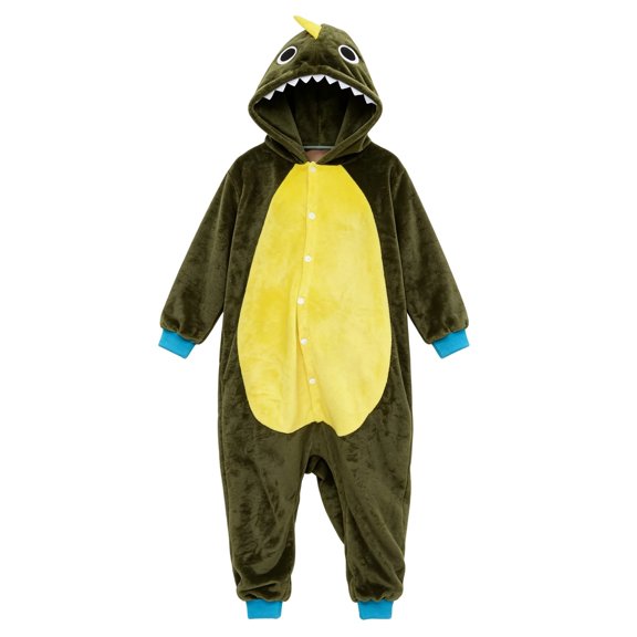 JSCDRPDWL Kids Cute Dinosaur Jumpsuit Boys Girls Animal Plush Flannel Hooded Onesie Halloween Outfits Fluffy One Piece Romper Hooded Snowsuit Fuzzy Bodysuit Outerwear