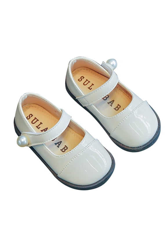 Little Girl Sandals Girls Leather Gold Mary Janes for Toddler Girls Pearl Design Soft Round Dual Color Design Toe Princess Dress Flat Shoes(Toddler/Little Kid/Big Kids ), Pearl-Designed