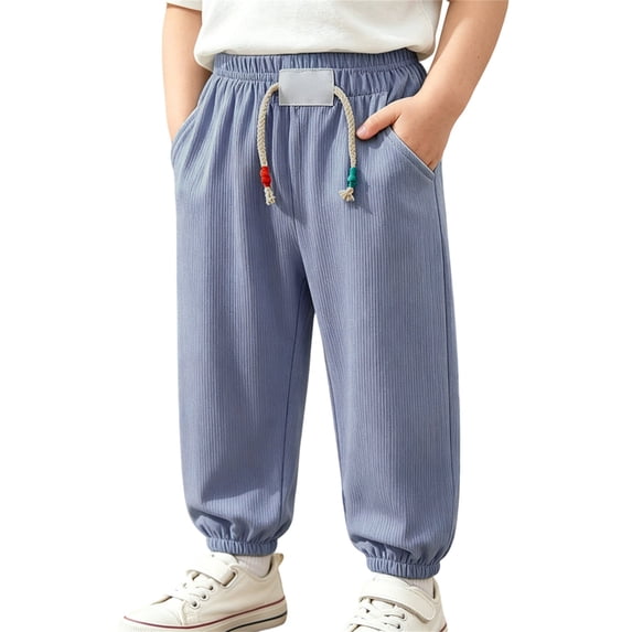 JSCDRPDWL Pull on Sweatpant for Toddler Boys Girls Cotton Elastic Waist Cute Trousers with Drawstring Kids Lightweight Jogger Pants with Pockets