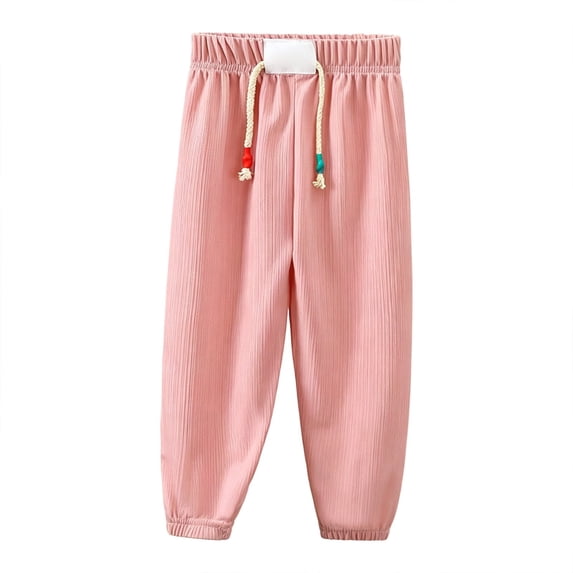 JSCDRPDWL Pull on Sweatpant for Toddler Boys Girls Cotton Elastic Waist Cute Trousers with Drawstring Kids Lightweight Jogger Pants with Pockets
