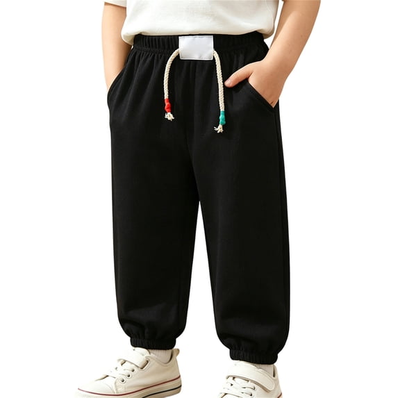 JSCDRPDWL Pull on Sweatpant for Toddler Boys Girls Cotton Elastic Waist Cute Trousers with Drawstring Kids Lightweight Jogger Pants with Pockets