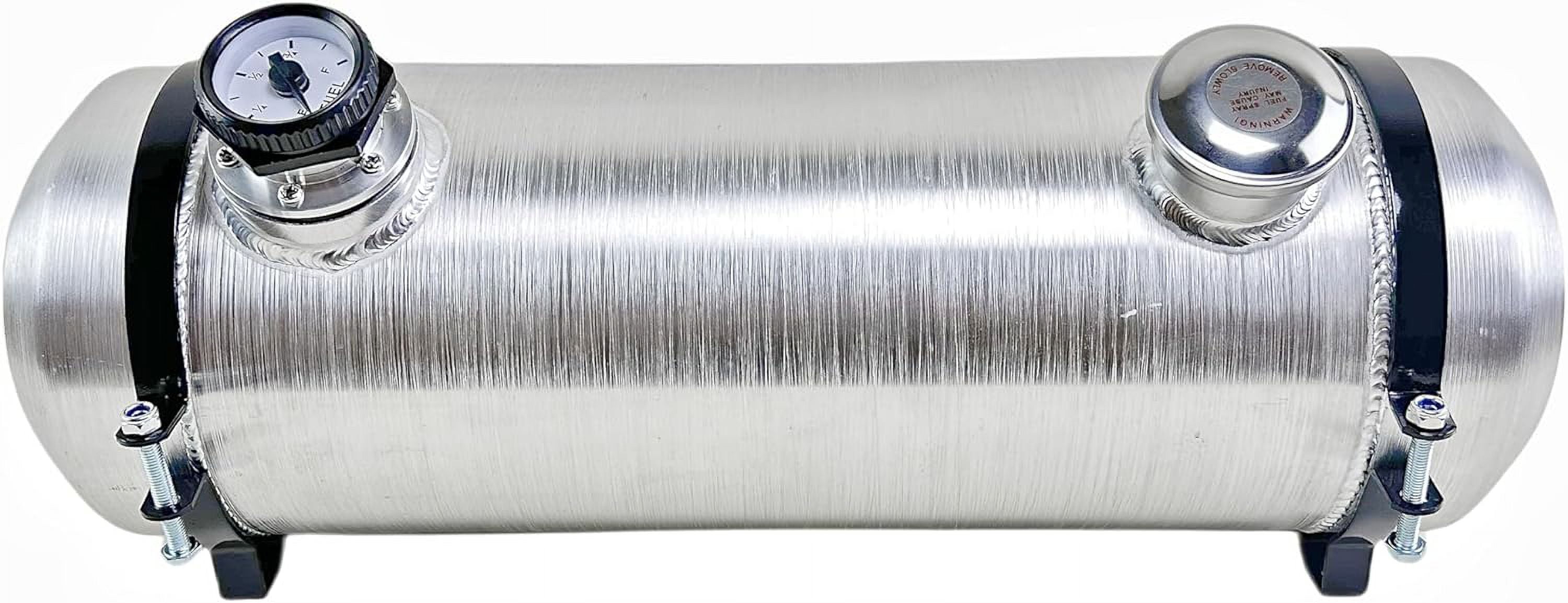 JSD 5 Gallon Overall 8" x 24" Aluminum Round Fuel Tank Spun Fuel Gas Tank Cell With Level Gauge End Fill 1/4" NPT