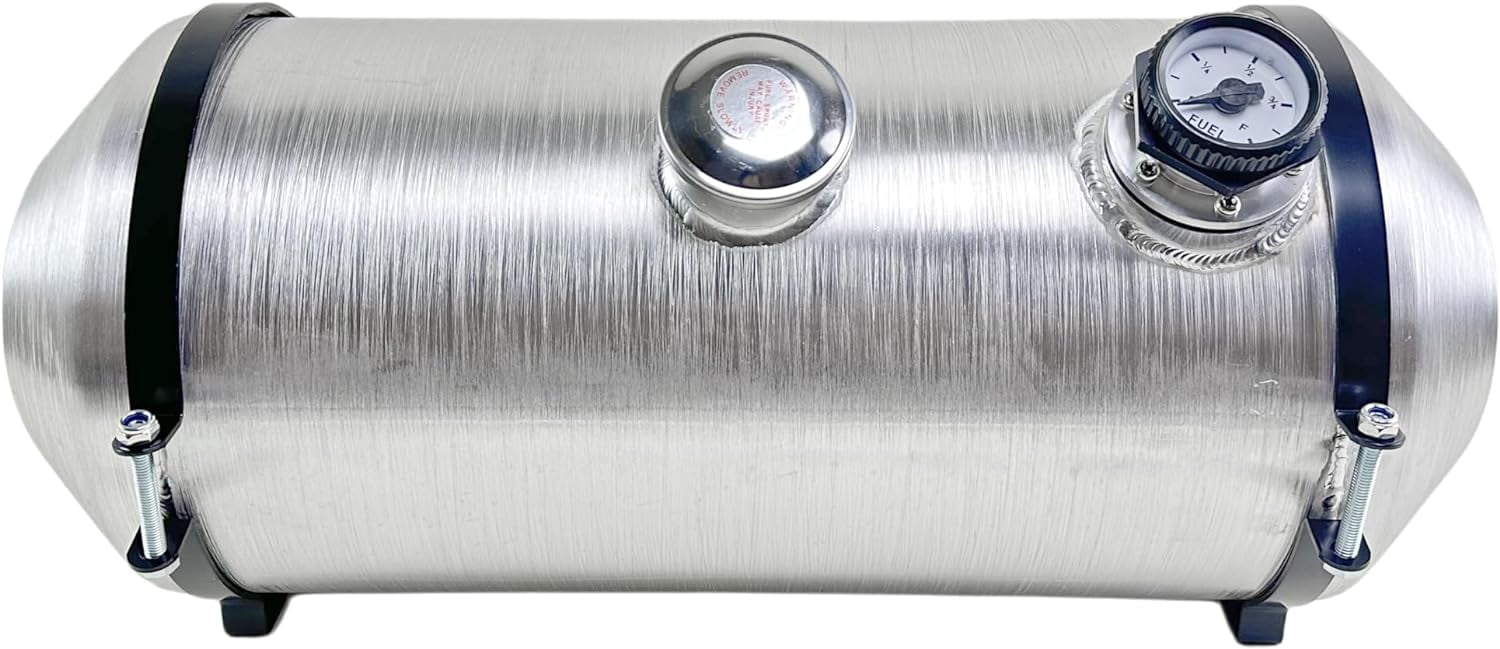 JSD 8 Gallon Auxiliary Aluminum Gas Tank / Fuel Tank With Level Gauge 10 x 24" Center Fill 1/4" NPT Outlet Hot Rod