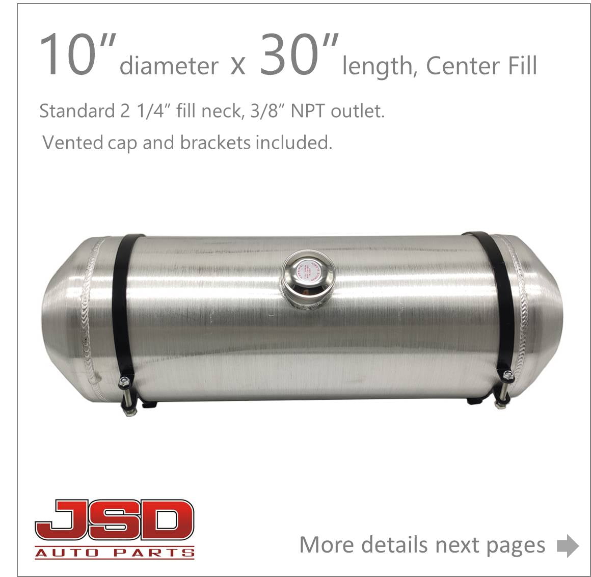 JSD AUTO PARTS 10 Gallons Gas Tank / Fuel Tank Aluminum Center Fill Spun10 x30 3/8 NPT Outlet