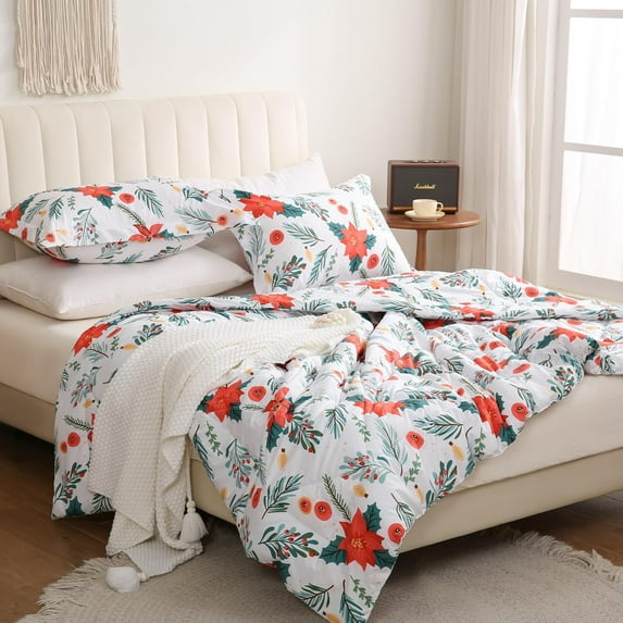 JSD Boho Floral Comforter Set Size 3 Piece Blush Botanical Printed Microfiber Bedding Set (88 x 88 inches 2 Pillow Shams)