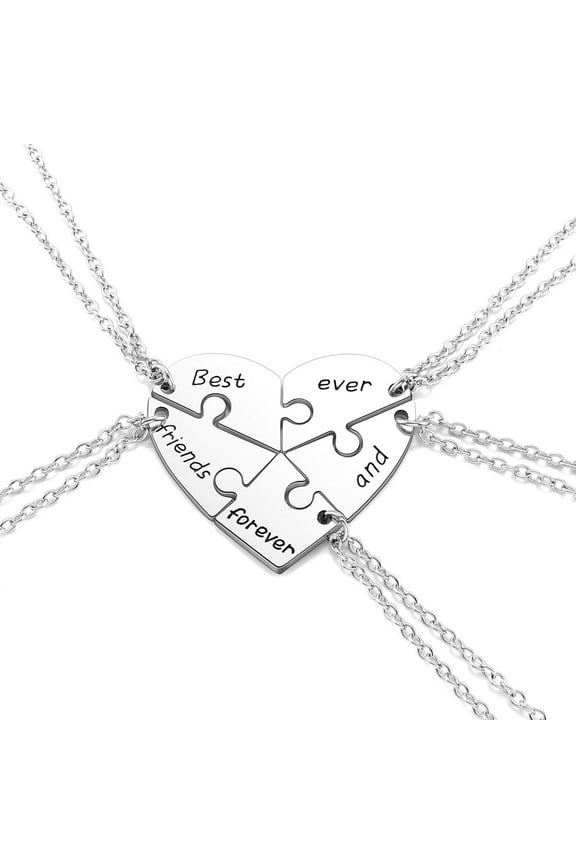 JSDDE Best Friends Forever And Ever BFF Necklace Silver Heart Puzzle Friendship Necklaces For Friend Of 5