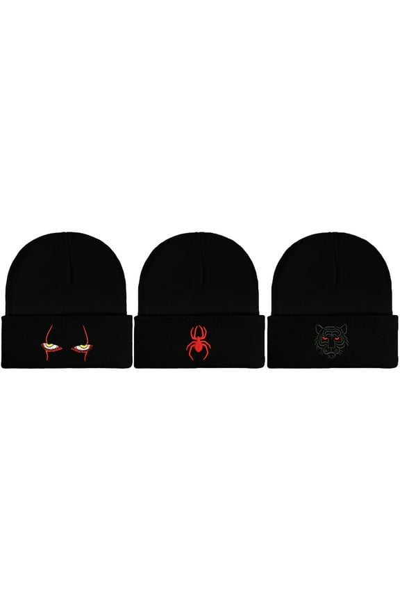 Embroidery Beanie Knit Hats, 3-Pack Cute Funny Skull Cap for Men Women