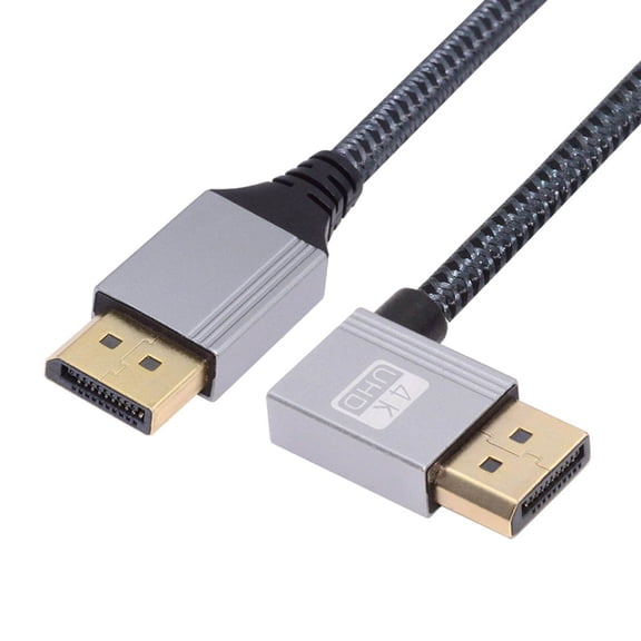 JSER 100cm Right Angled DisplayPort DP to DP Cable 4K 60hz Cable Silver Sleeve Ultra-HD UHD 90 Degree for Desktop Laptop Monitor Graphics Card