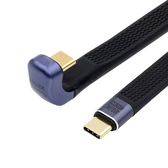 JSER 240W Type-C USB-C Male to Male USB4 40Gbps 100W 8K Flat Slim FPC Data Opposite U Shape Back Angled Cable for Laptop Phone 13cm