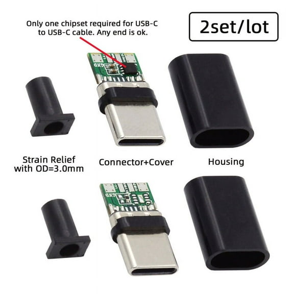 JSER 2sets/lot DIY OEM 24pin Connector Plug USB Type C USB-C Male to USB-C Male 100W PD USB2.0 Data with Housing Cover