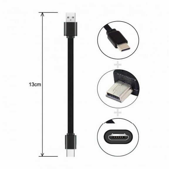 JSER 3pcs/lot 13cm USB 2.0 Type-A to Mini Micro USB Type-C Male Data Flat Slim FPC Cable for FPV Disk Phone