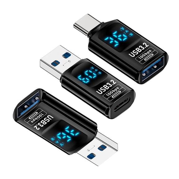 JSER 3pcs/lot Type-C Smart LED Display USB-C to USB3.2 Type-A Adapter 10Gbps Data Current Voltage Fast Charging Monitoring Display Tester Detector