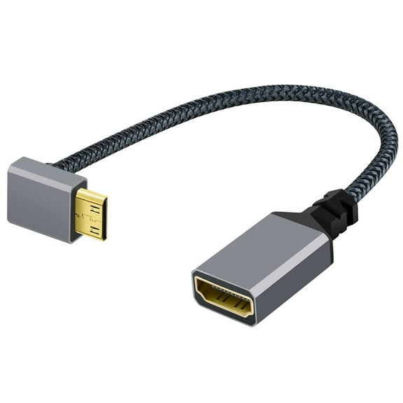 JSER 4K Type-C MINI HDMI 1.4 Male 90 Degree Up Angled to HDMI Female Extension Cable for DV MP4 Camera DC Laptop