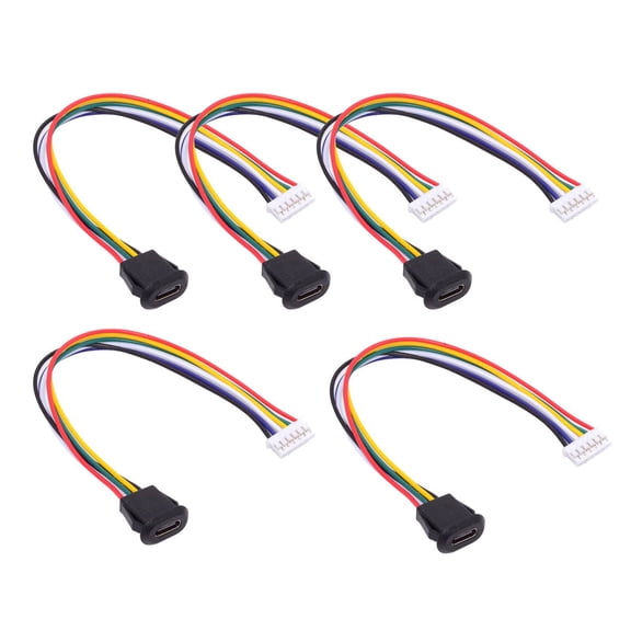 JSER 5pcs/set DIY OEM Type C Female Socket to 6Pin Header Cable Pitch=2.0mm Latch Mount Type DC 5V/20V PD Power