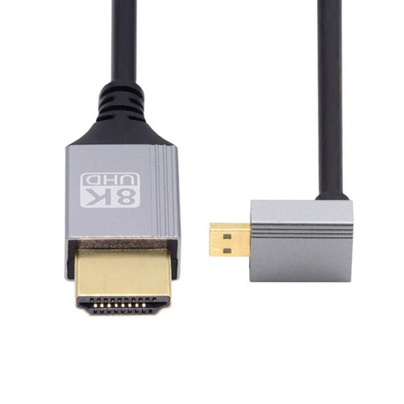 JSER 90 Degree Down Angled Micro HDMI 2.1 Ultra Thin HDTV Cable 8K 4K Hyper Super Flexible Slim Cord Type-A to Type-D for Camera HDTV