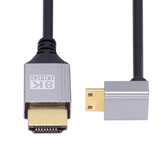 JSER 90 Degree Down Angled Mini HDMI 2.1 Ultra Thin HDTV Cable 8K 4K Hyper Super Flexible Slim Cord Type-A to Type-C for Camera HDTV