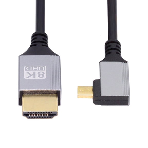 JSER 90 Degree Left Angled Micro HDMI 2.1 Ultra Thin HDTV Cable 8K 4K Hyper Super Flexible Slim Cord Type-A to Type-D for Camera HDTV