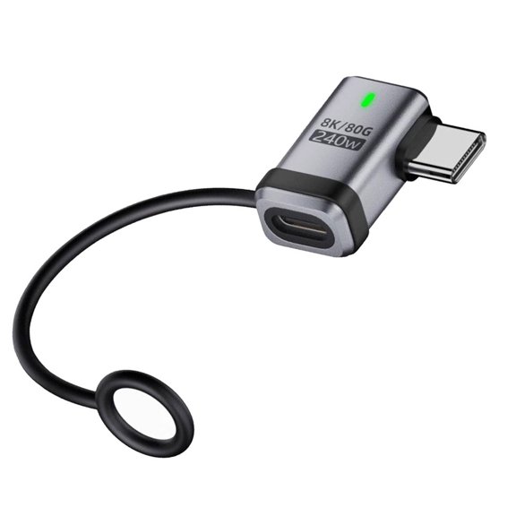 JSER 90 Degree USB5.0 80Gbps Male to Female Left Right Angled Extension Adapter with Lanyard Keychain 240W 16K 8K 5K Compatible with USB4.0 Thunderbolt3/4/5