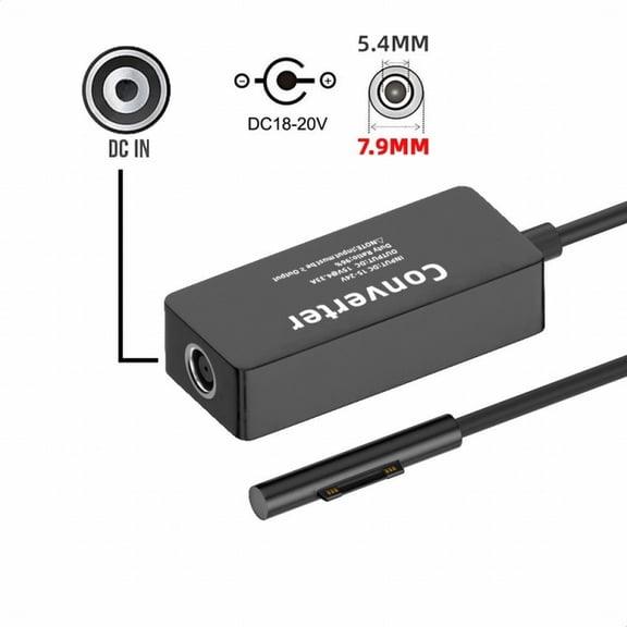 JSER DC 7.9x5.4mm Jack 65W 20V 15V-24V to Surface Pro3 Pro4 Pro5 Pro6 Pro7 Pro8 Pro9 Book Pro Charge Cable