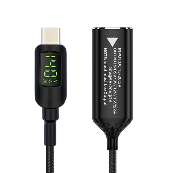 JSER DC Jack 6.0x1.4mm Input to USB-C Type-C Power 140W Smart LED Display Charge Cable for Laptop Phone PD9V/5V/20V/7A