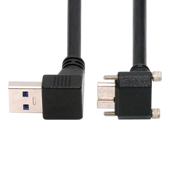 JSER Down Angled 90 Degree USB 3.0 A Male to Micro-B 3.0 Plug Up Angled Locking Screw Panel Cable 25cm