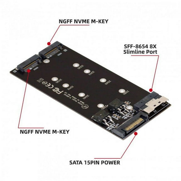 JSER Dual 2X NVME M.2 AHCI to PCIE Express 3.0 4.0 Slimline SFF-8654 8X Raid Card VROC Raid0 Hyper Adapter