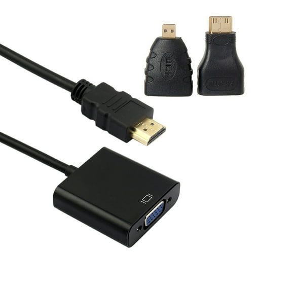 JSER HDMI Source to VGA Female Output Cable with Micro Mini HDMI Adapter for Projector Monitor PC Laptop Black