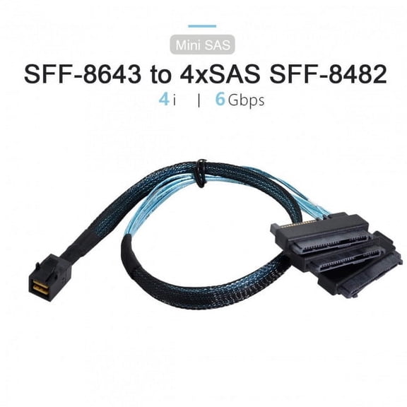 JSER Internal Mini SAS SFF-8643 Host to 4 SAS 29Pin SFF-8482 Target Disk 6Gbps Data Server Raid Cable